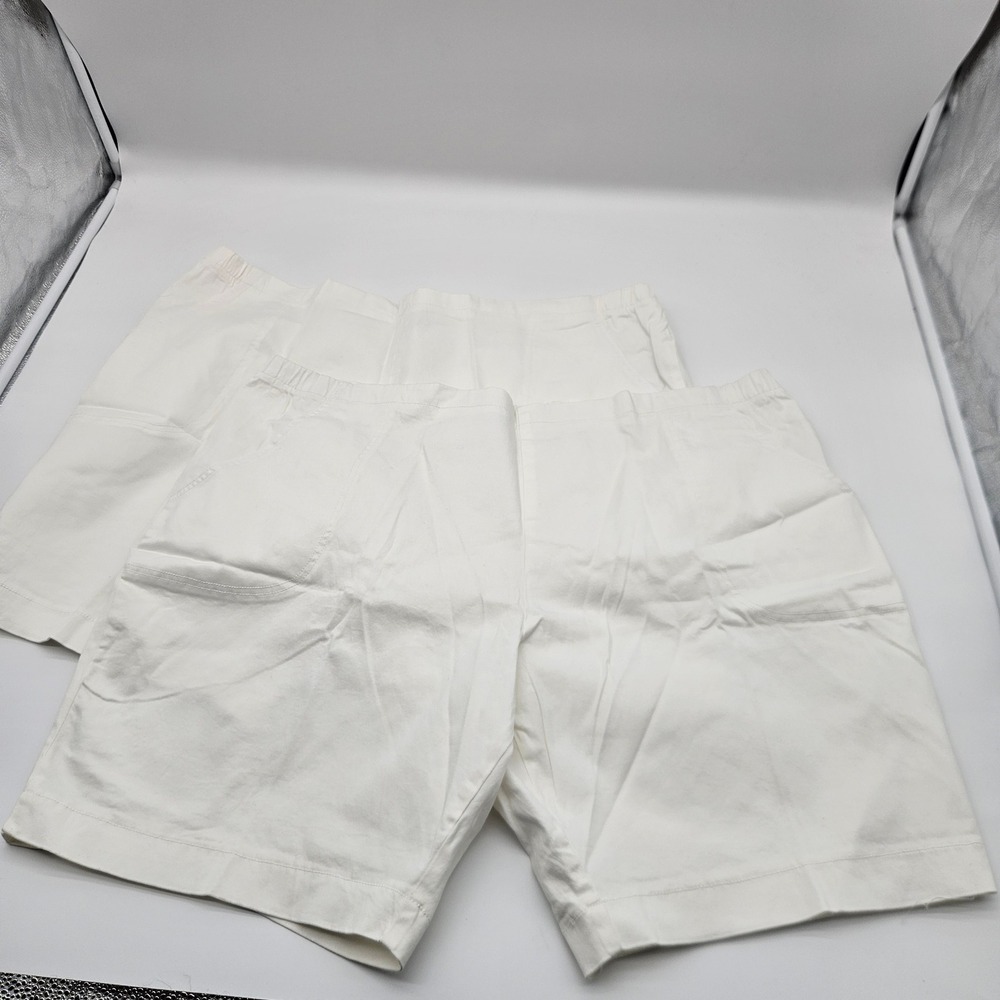 JMS Shorts Women's 4X White Cotton‎ Blend Elastic Waist Casual